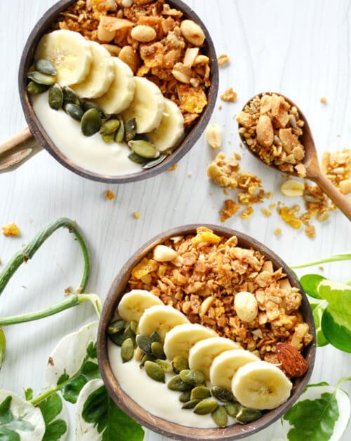 Banana Cereal Pumpkin Seed Yogurt Bowl