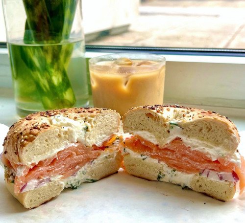 Bagel Sandwich and Iced Coffee