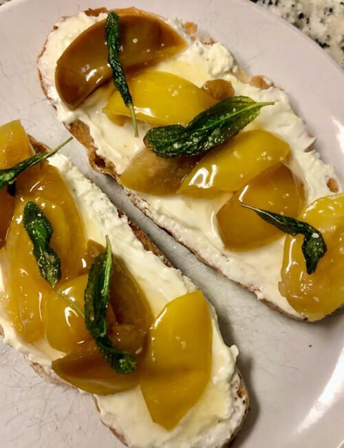 Butter Toast with Cream Cheese and Pickled Plums