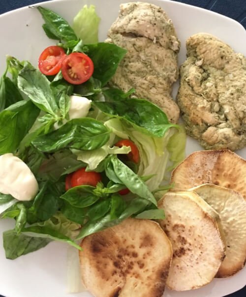 healthy lunch with Chicken Breast and Roasted Sweet Potato Salad