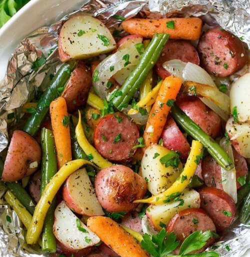 sausage and veggie foil packs for camping