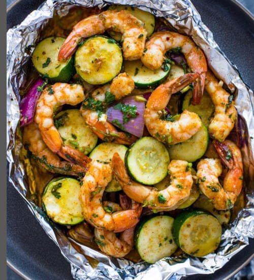 best camping meal with garlic shrimp foil packs