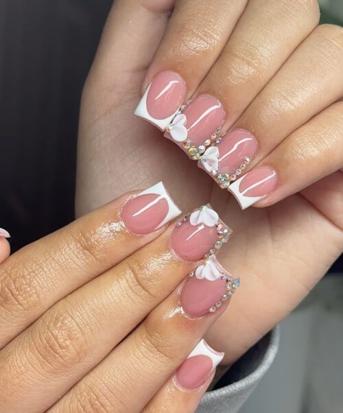 Short Square Nails with a Pink Base